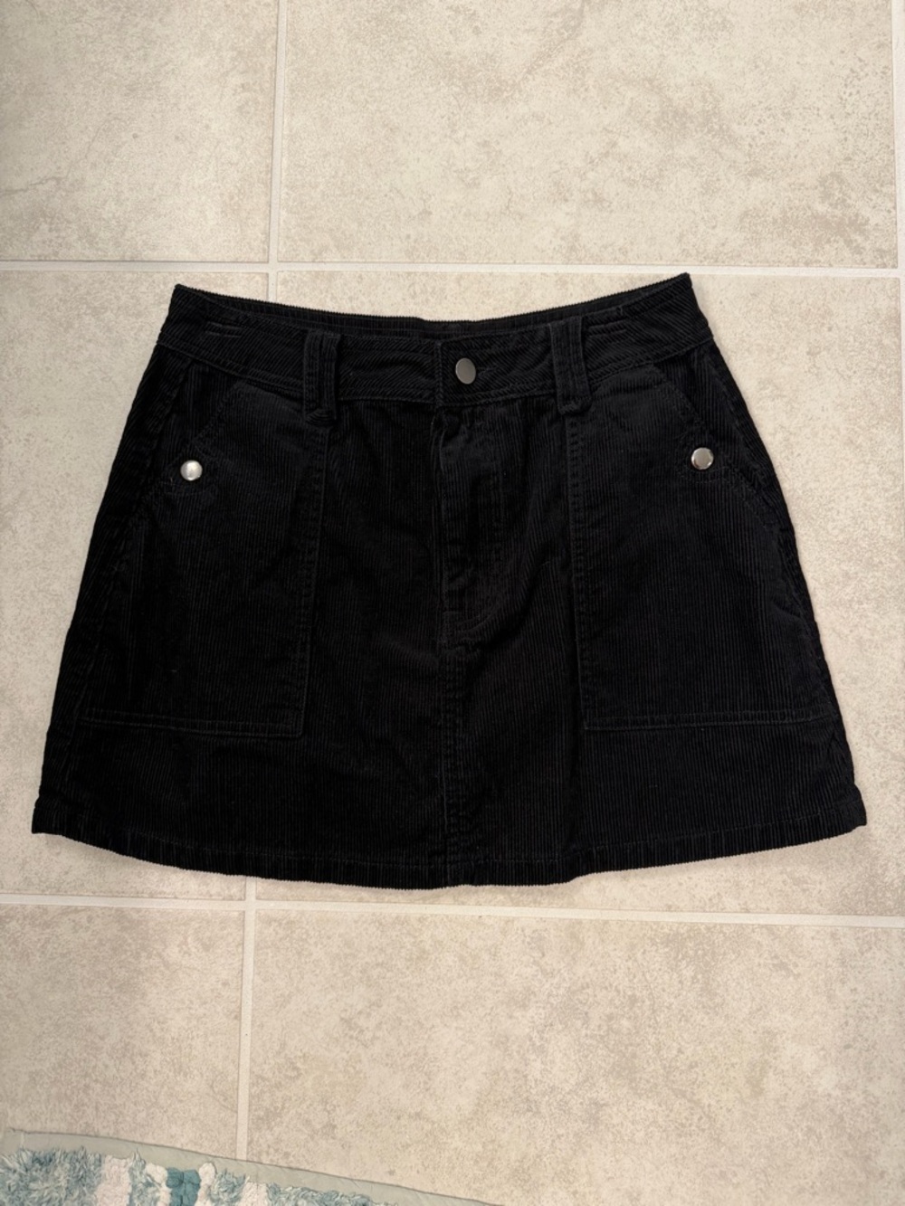 Black Corduroy Mini Skirt - Women